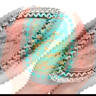 Huge Larry Etcitty Navajo Sterling Nevada Turquoise Cuff Bracelet: Huge Larry Etcitty Navajo Sterling Nevada Turquoise Cuff Bracelet