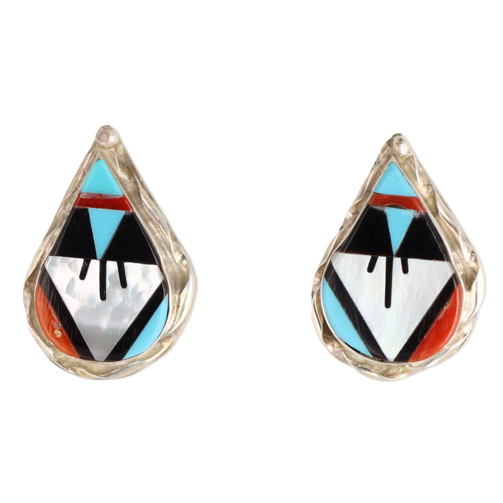 Wilson & Carol Niha Zuni Sterling Multi Stone Inlay Earrings (1 of 3)