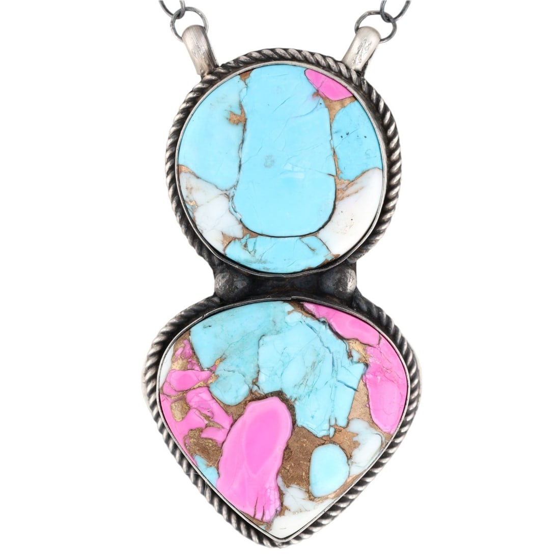 Tia Long Navajo Sterling Cotton Candy Necklace: Tia Long Navajo Sterling Cotton Candy Necklace 16g-Signed T3