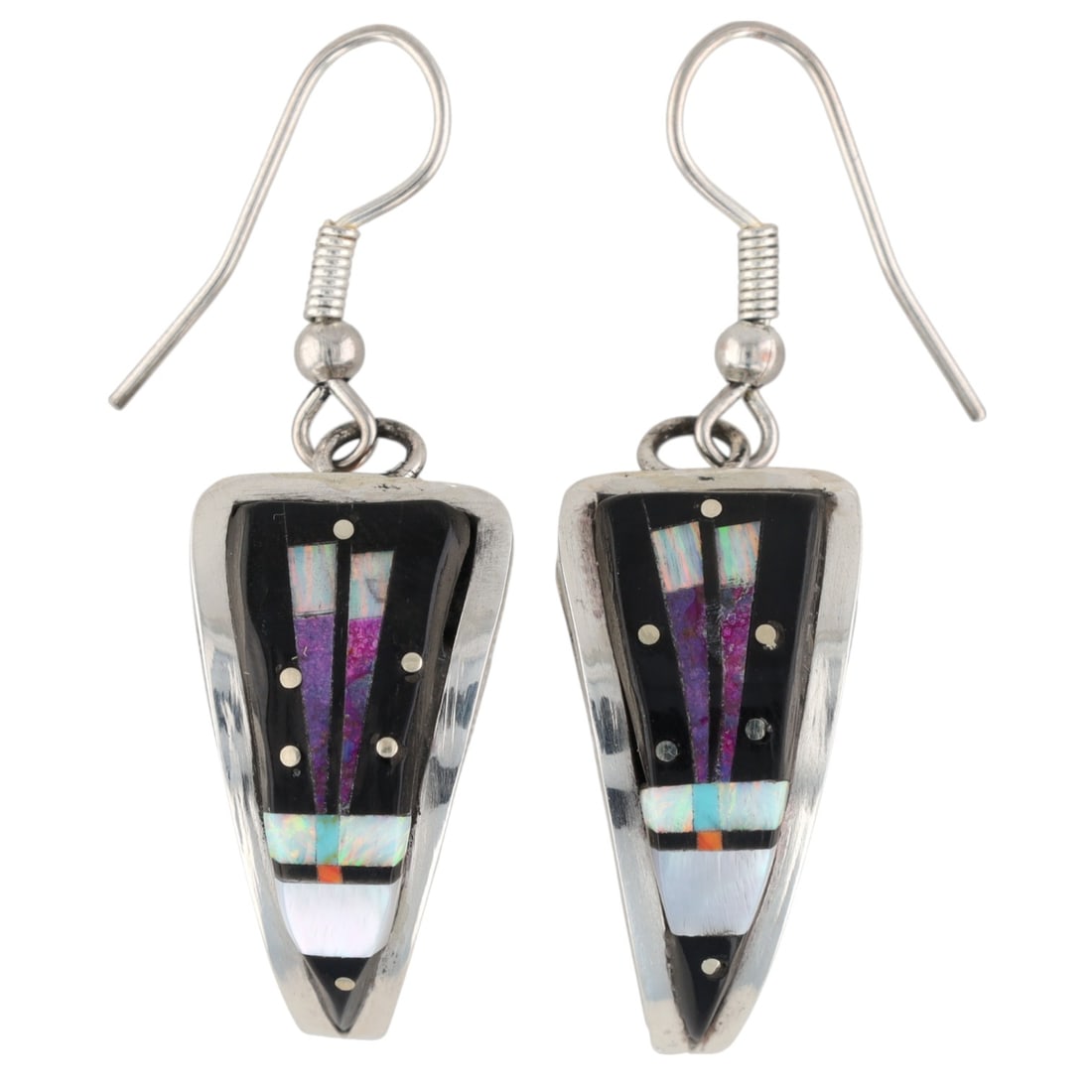 Gilbert Smith Navajo Sterling Multi Stone Inlay Earrings (1 of 4)