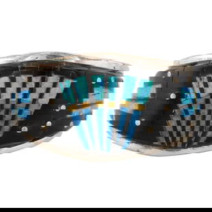 Gilbert Smith Navajo Sterling Multi Stone Inlay Ring Sz. 11: Gilbert Smith Navajo Sterling Multi Stone Inlay Ring Sz. 11, 5.5g-Denim Lapis, Opal, Spiny Oyster, Gaspeite, Onyx