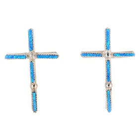 Cletus Lamy Zuni Sterling Opal Cross Earrings