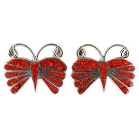 Emma Edaakie Zuni Sterling Opal Butterfly Earrings