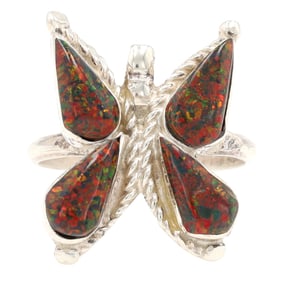 Swain Charlie Zuni Sterling Opal Butterfly Ring Sz. 6.5