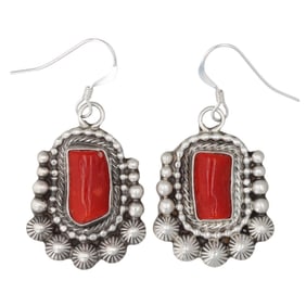 Tom Lewis Navajo Sterling Turquoise Coral Earrings