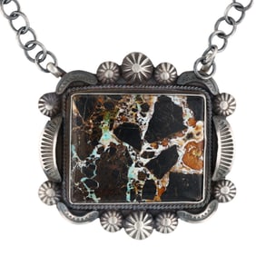 Bennie Ramone Navajo Sterling RARE Blackjack Turquoise Necklace