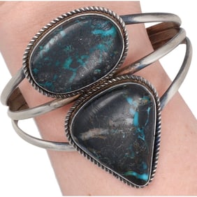 Wilson Dawes Navajo Sterling RARE Blue Moon Turquoise Cuff Bracelet