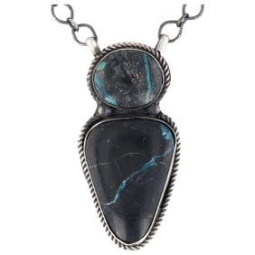 Tia Long Navajo Sterling RARE Blue Moon Turquoise Necklace