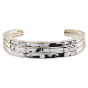 Jamie Johnson Navajo Sterling White Buffalo Inlay Cuff Bracelet
