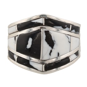 Andrew Enrico Navajo Sterling White Buffalo Inlay Ring Sz.8