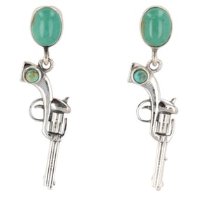 HaDa Collection Sterling Kingman Turquoise Revolver Dangle Earrings