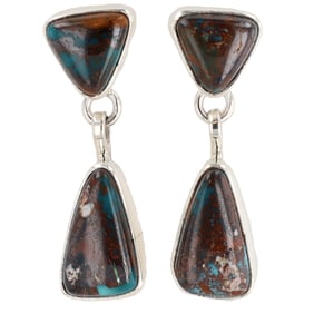 Shirley Henry Navajo Sterling Bisbee Turquoise Earrings