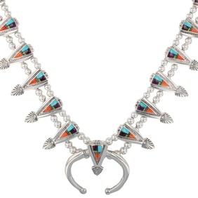 Benson Shorty Navajo Sterling Multi Stone Inlay Squash Blossom