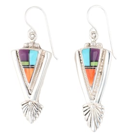 Benson Shorty Navajo Sterling Multi Stone Inlay Earrings