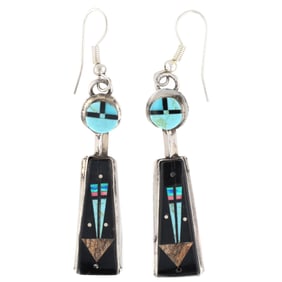 Gilbert Smith Navajo Sterling Multi Stone Inlay Earrings