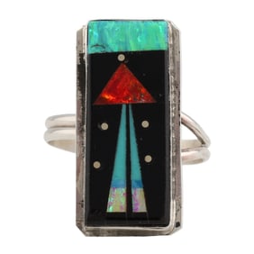 Gilbert Smith Navajo Sterling Multi Stone Inlay Adjustable Ring