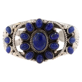 Lenny Kee Navajo Sterling Lapis Cluster Cuff Bracelet