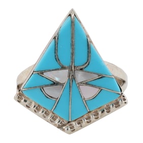 Devin Quam Zuni Sterling Kingman Turquoise Inlay Ring Sz. 6
