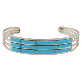 Jamie Johnson Navajo Sterling Kingman Inlay Cuff Bracelet