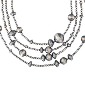Navajo 4 Strand Graduated Plain Silver Necklace