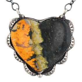 Tia Long Navajo Sterling Bumble Bee Jasper Heart Necklace