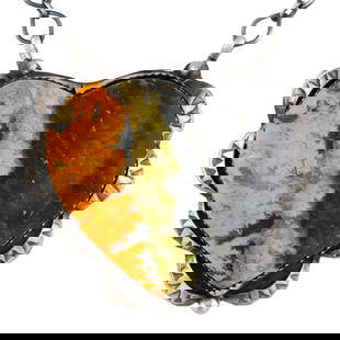 Tia Long Navajo Sterling Bumble Bee Jasper Heart Necklace: Tia Long Navajo Sterling Bumble Bee Jasper Heart Necklace 500-800-Signed T3