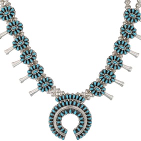 Milton James Navajo Sterling Turquoise Squash Blossom