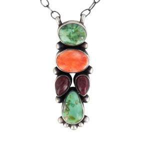 Scott Skeets Navajo Sterling Multi Stone Necklace