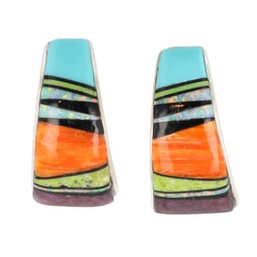 Rick Tolino Navajo Sterling Multi Stone Inlay Earrings