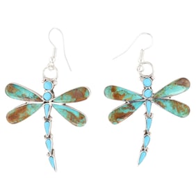 Angus Ahiyite Zuni Sterling Turquoise Dragonfly Earrings