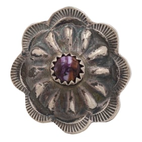 Signed B Navajo Sterling Purple Spiny Oyster Ring Sz. 7