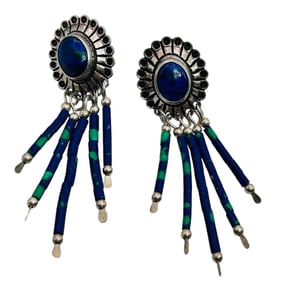 Native Sterling Lapis Lazuli Bead Dangle Earrings 5.6 G