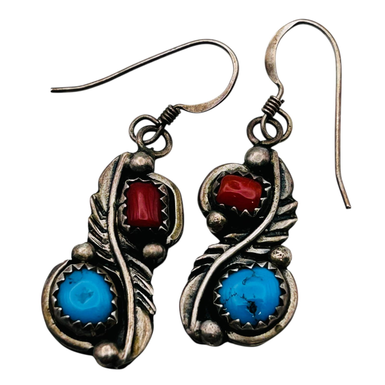 Navajo B. Yazzie Turquoise Sterling Dangle Earrings 4.85 G (1 of 5)