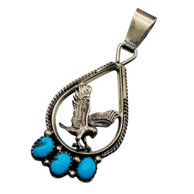 Navajo Runningbear Turquoise Sterling Eagle Pendant 7.71 G