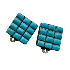 Navajo Sterling Square Turquoise Clip On Earrings 5.6 G