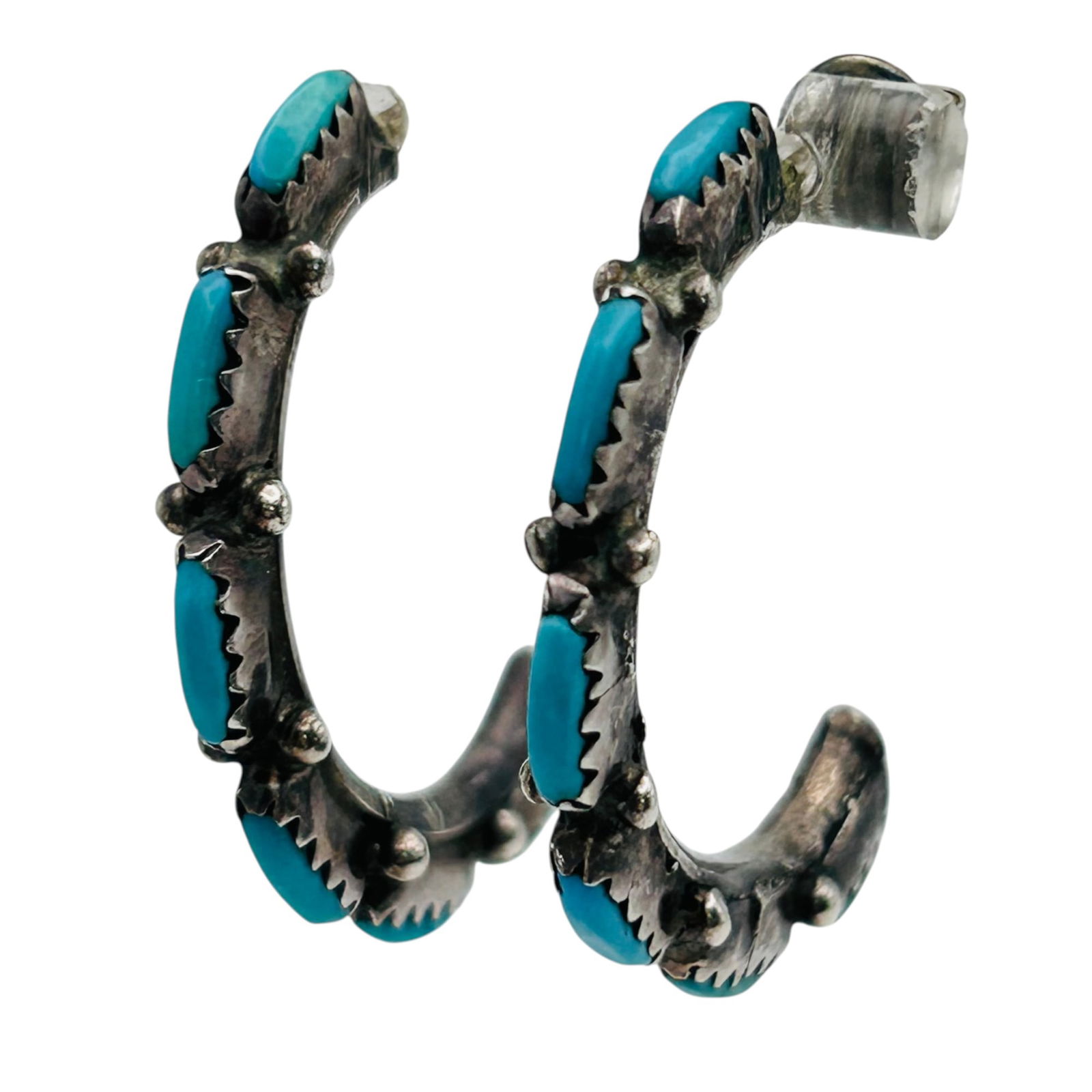 Zuni Sterling Turquoise Half Hoop Earrings 5.99 G (1 of 6)