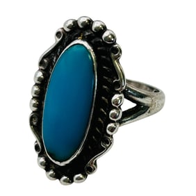 Navajo Sterling Oval Turquoise Ring Size 6, 5.5 G