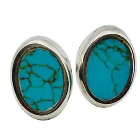 Southwest Inlay Turquoise Sterling Oval Earrings 8 G
