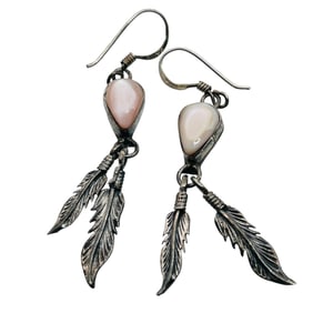 Native Sterling Pink Quart Dangle Earrings 4.39 G