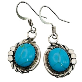 Navajo Sterling Turquoise Dangle Earrings 4.2 G