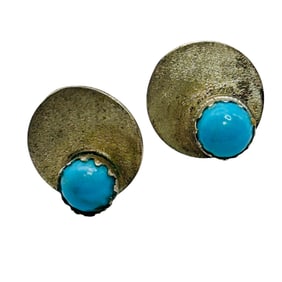 Navajo Signed MG Sterling Round Turquoise Earrings 2 G