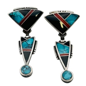 Ray Tracy Knifewing Sterling In Laid Stone Dangle Earrings