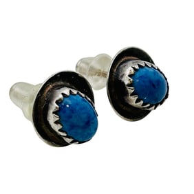 Native Sterling Lapis Lazuli Stud Earrings 1.4 G
