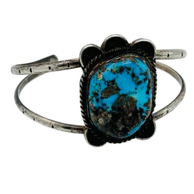 Navajo Signed J Turquoise Sterling Cuff Bracelet 26.17 G
