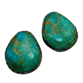 Navajo Signed Large Turquoise Sterling Earrings 21 G