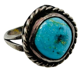 Navajo Sterling Turquoise Statement Ring Size 4.5, 4.15 G