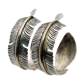 Navajo Sterling Feather Hoop Earrings 10 G
