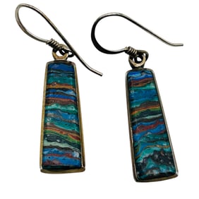 Navajo Signed CP Sterling Inlaid Stone Dangle Earrings 3.58 G