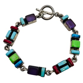 Taxco 11-08 Mexico Turquoise Coral Sterling Bracelet 31.29g