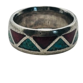 Southwest Sterling Crushed Turquoise Ring Size 7, 6.04 G